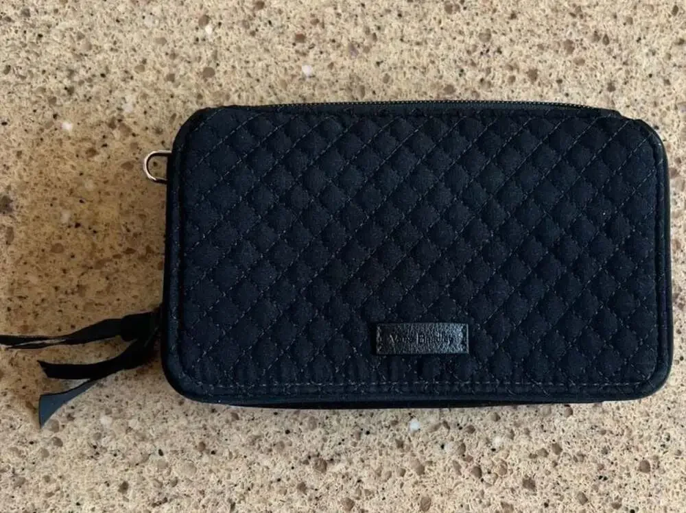 Vera Bradley RFID All in One Wallet Black Quilted (Crossbody Strap not included)